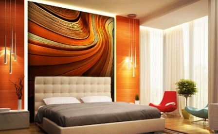 Обои с крупным абстрактным рисунком в интерьере фото Обои с крупным абстрактным рисунком в интерьере фото