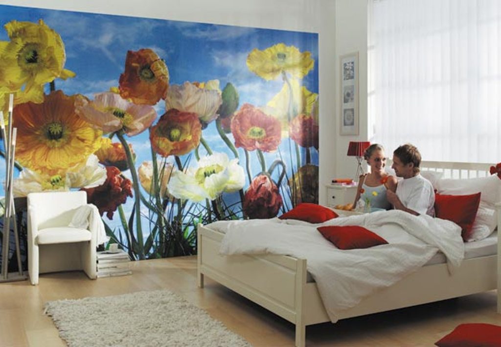 Фотообои в интерьере спальни фото современных обоев Фотообои в интерьере спальни фото современных обоев